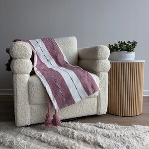 Plush Striped Tassel Throw Blanket - Pink & White